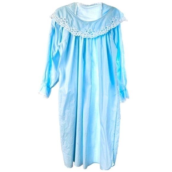 Maryann’s Boutique Vintage Light Blue Night Gown White Lace Trim Ruffled Wrist L - Picture 8 of 14